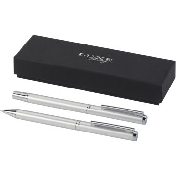 Lucetto recycled aluminium ballpoint and rollerball pen gift set (black ink)