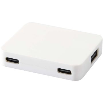 Gaia 4-port USB hub with USB-A and Type-C output and dual input - made from recycled plastic