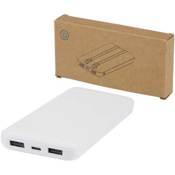 Adhil 10.000 mAh 10W recycled plastic power bank with 2 built-in cables