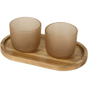Male wooden serving tray and glass cups with matt finish set